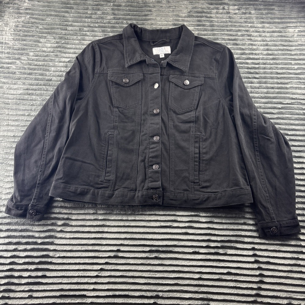 Time & Tru Black Denim Jean Jacket Womens Size XXXL 22 3XL Stretch Coat Pockets